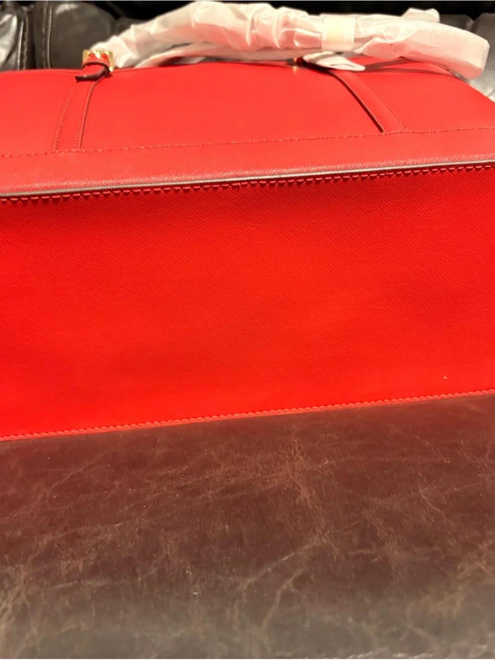 Michael Kors Bright Red Saffiano Leather Tote with Gold Logo
